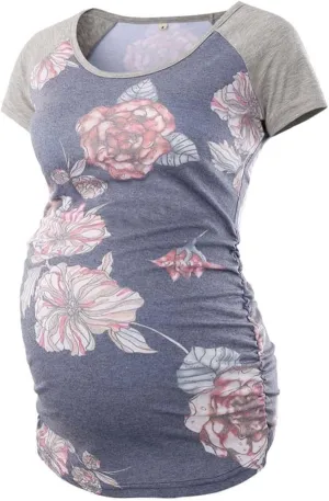 BBHoping Women's Maternity Tops Short & Long Sleeve Baseball Crew Neck Classic Side Ruched Pregnancy T-Shirt