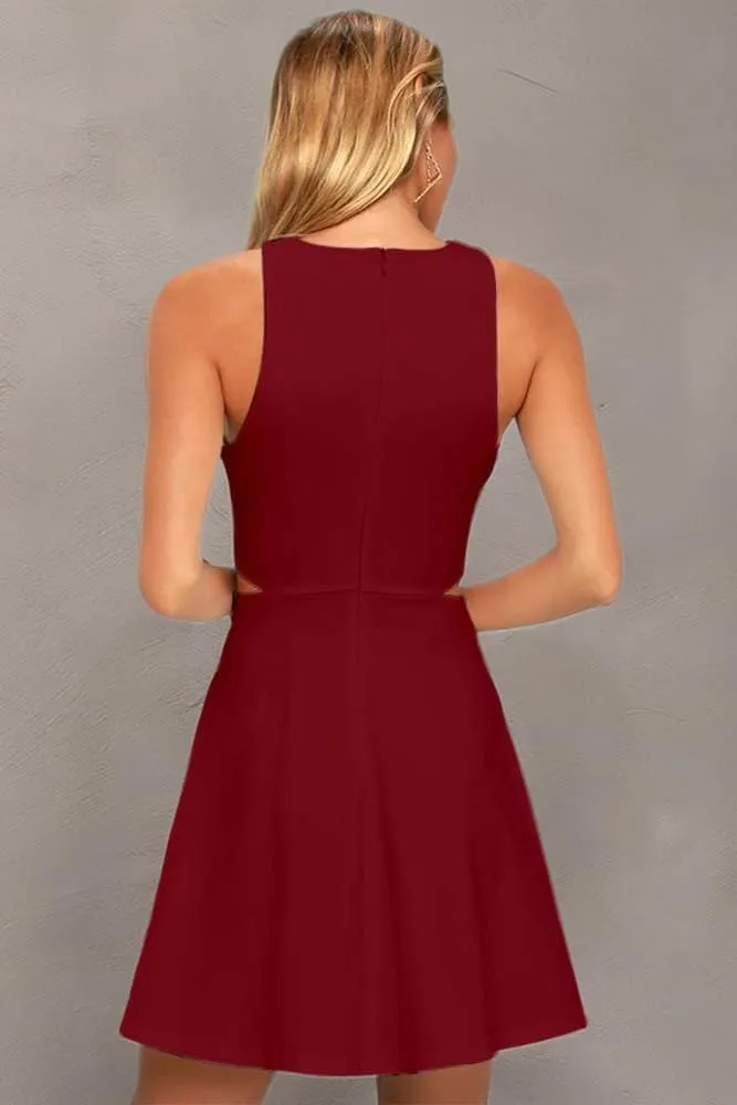 BELONGSCI Women 2025 Sweet and Cute Sleeveless Racerback Flared Swing A-Line Waist Hollow Out Summer Short Dress
