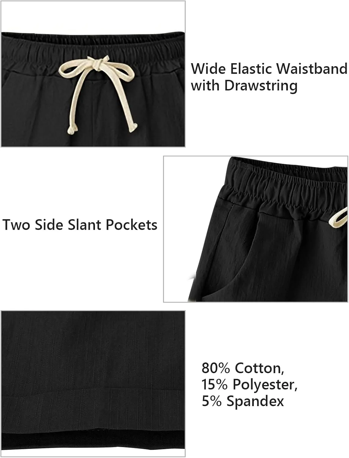 Bermuda Shorts for Women Cotton Linen Comfy Plus Size Elastic Waist Knee Length Travel Shorts for Summer Walking Beach