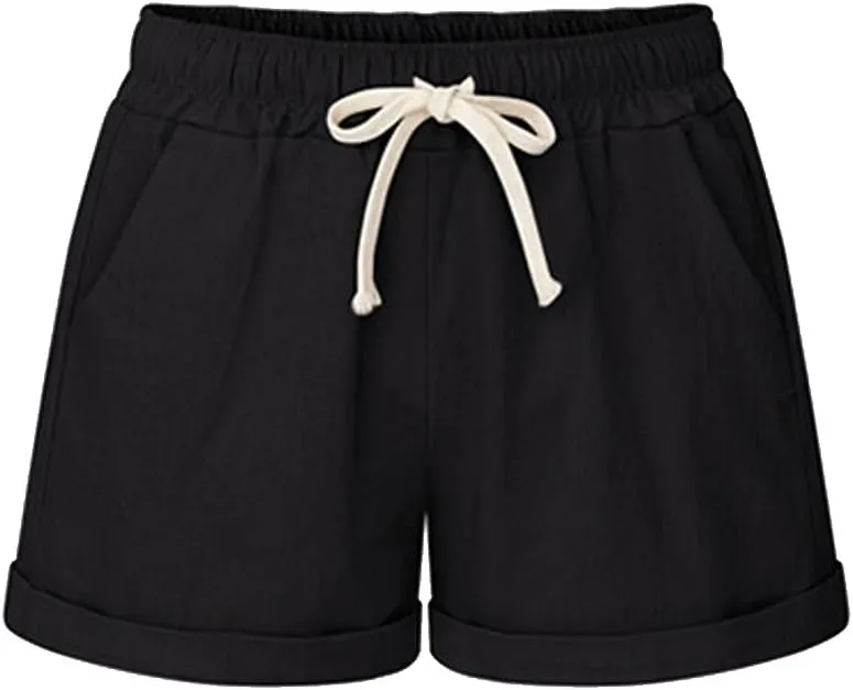 Bermuda Shorts for Women Cotton Linen Comfy Plus Size Elastic Waist Knee Length Travel Shorts for Summer Walking Beach