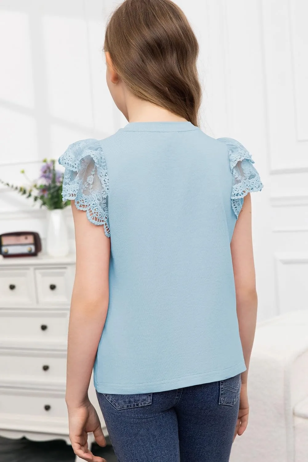 blibean Teen Girls Tshirt Cotton Flowy Short Sleeve Button Tops Size 6-15 Years