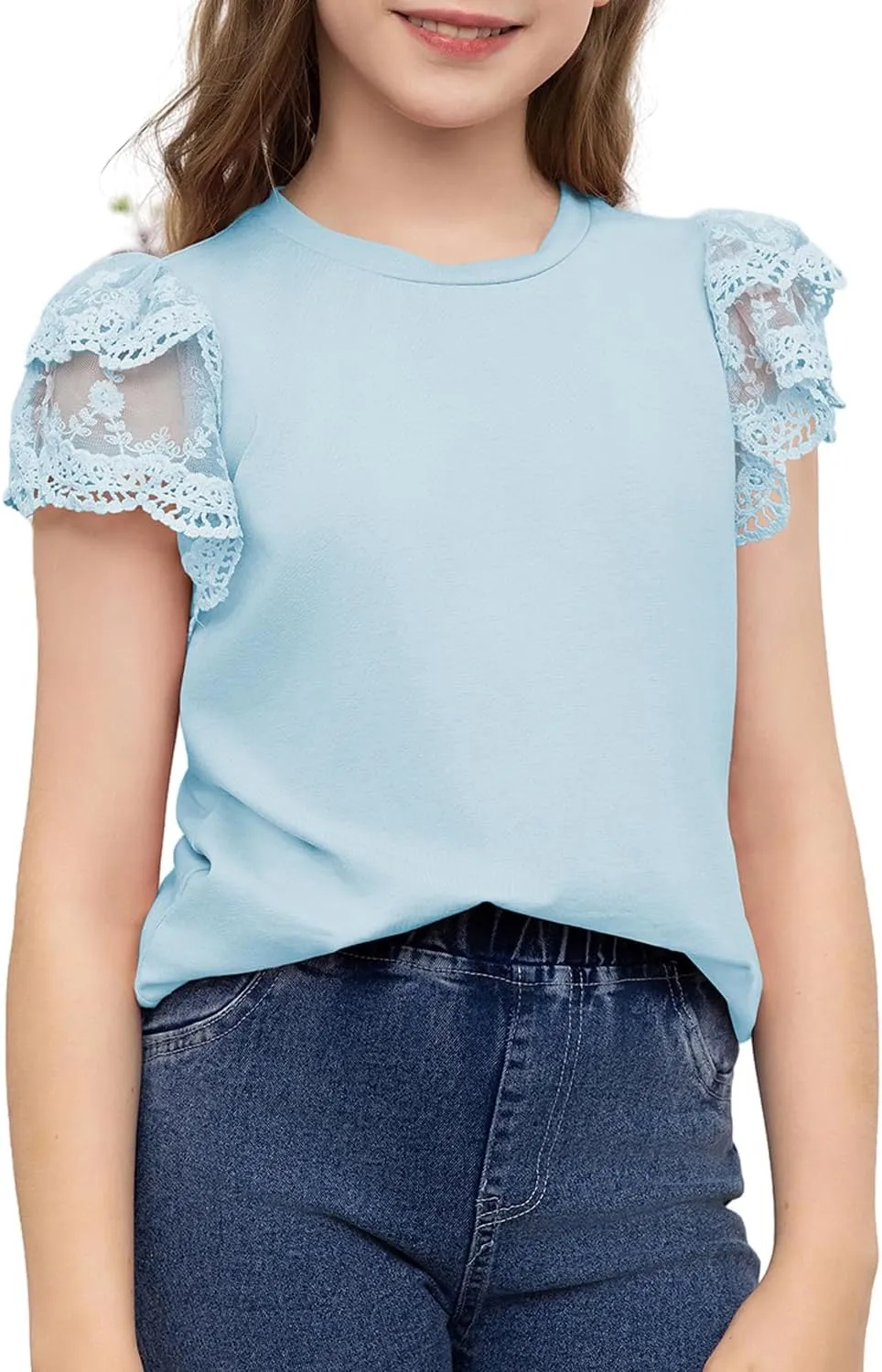 blibean Teen Girls Tshirt Cotton Flowy Short Sleeve Button Tops Size 6-15 Years