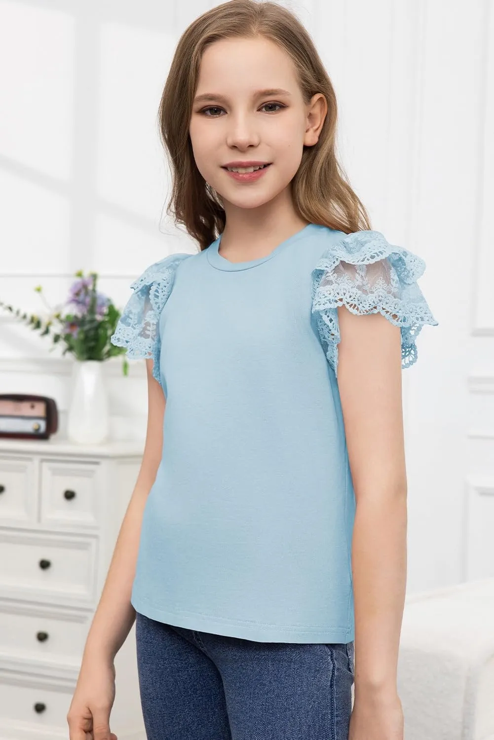 blibean Teen Girls Tshirt Cotton Flowy Short Sleeve Button Tops Size 6-15 Years