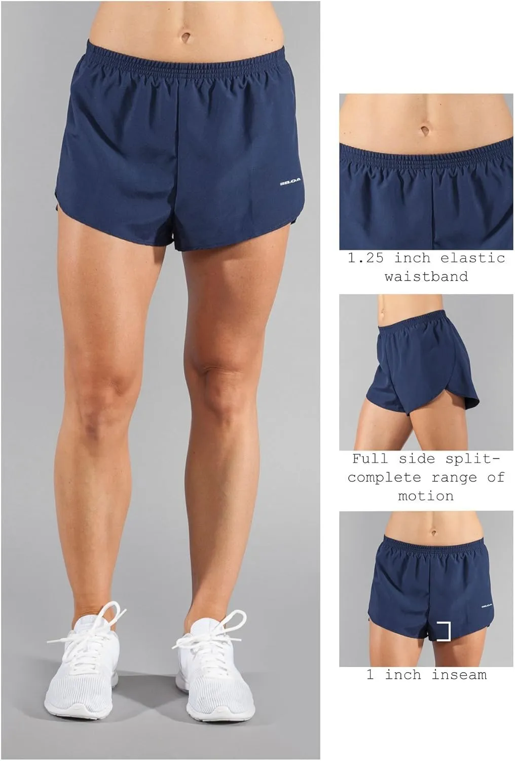 BOA Womens 1" Elite Split Solid Running Short (1001B)