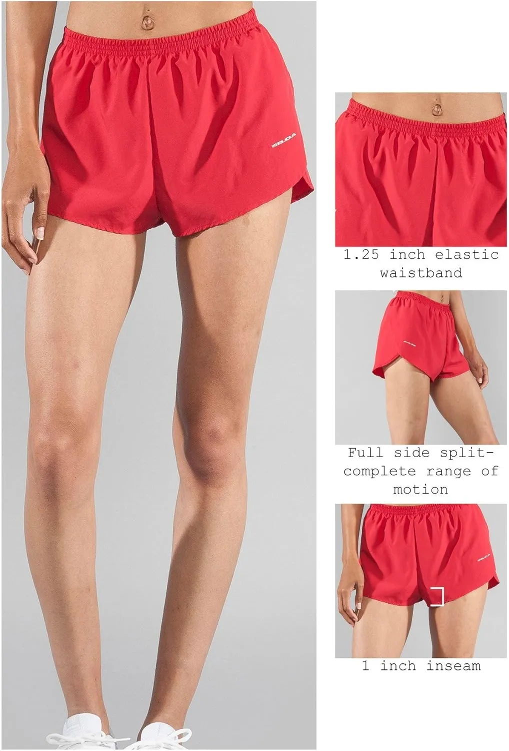 BOA Womens 1" Elite Split Solid Running Short (1001B)