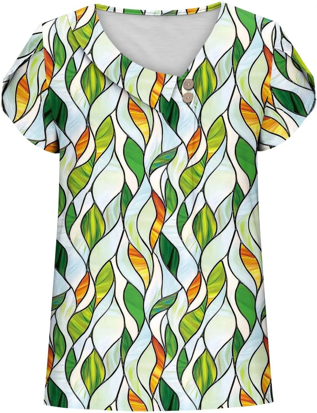 Boho Tops for Women Short Sleeve Foral Graphic Tees Slim Fit Aesthetic Button V Neck Beach Bohemia Tshirt Trendy Blouses