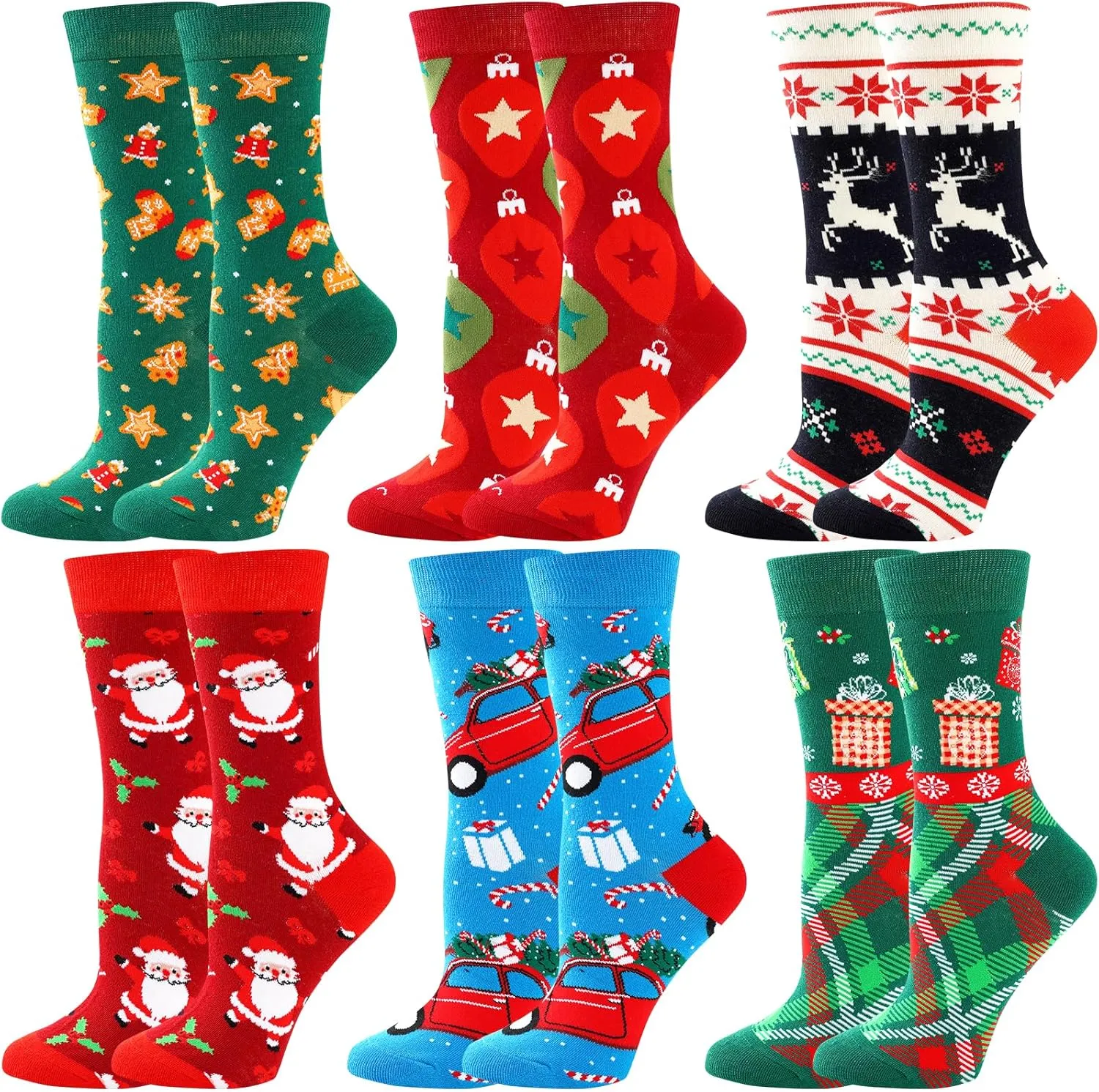 BONANGEL Christmas Socks Women, Funny Novelty Cute Xmas Holiday Crew Socks, Crazy Christmas Gifts for Women Girls