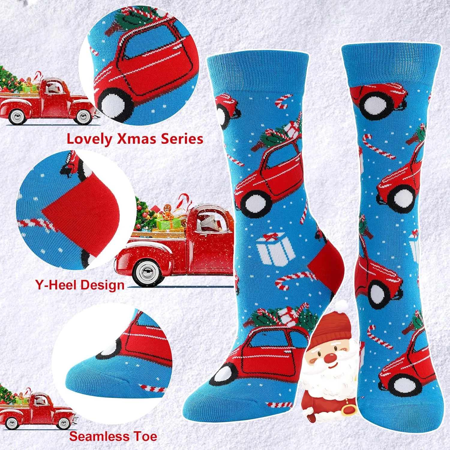 BONANGEL Christmas Socks Women, Funny Novelty Cute Xmas Holiday Crew Socks, Crazy Christmas Gifts for Women Girls