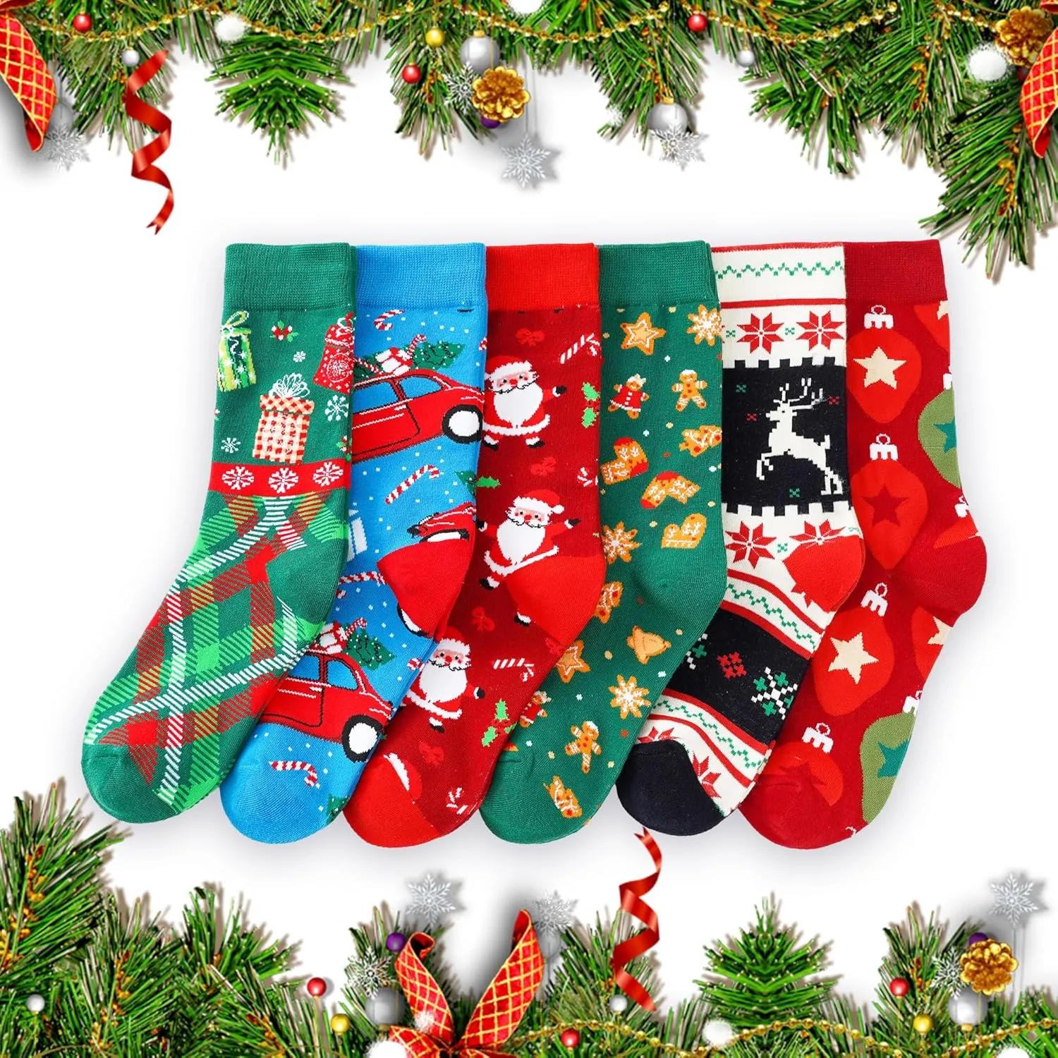 BONANGEL Christmas Socks Women, Funny Novelty Cute Xmas Holiday Crew Socks, Crazy Christmas Gifts for Women Girls