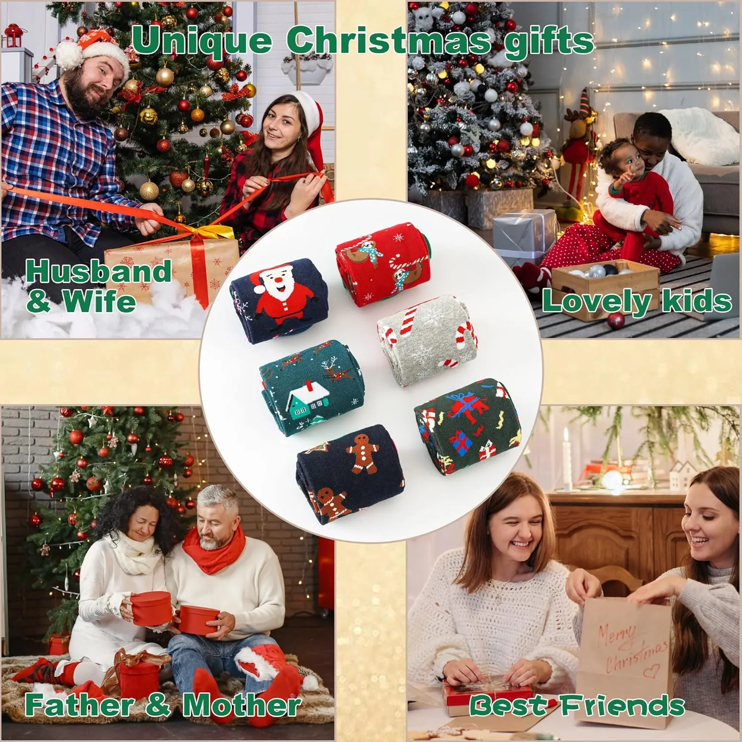 BONANGEL Christmas Socks Women, Funny Novelty Cute Xmas Holiday Crew Socks, Crazy Christmas Gifts for Women Girls