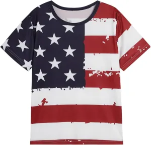 Boys Girls 3D Graphic 4th of July Shirts Funny American Flag Tshirts Kids Short Sleeve Tees 5-12 Years
