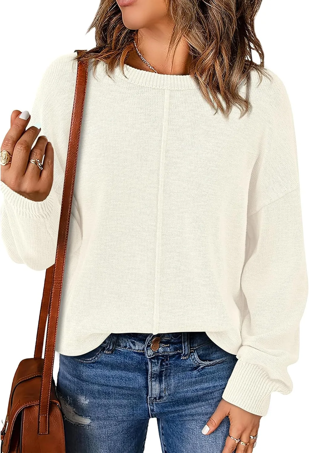 BTFBM Womens Loose Pullover Sweaters Fall Winter Clothes 2025 Crewneck Slouchy Sweater Long Sleeve Casual Knitted Tops