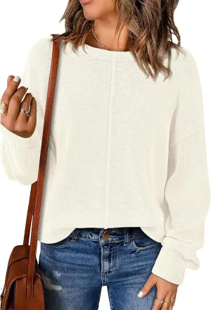 BTFBM Womens Loose Pullover Sweaters Fall Winter Clothes 2025 Crewneck Slouchy Sweater Long Sleeve Casual Knitted Tops