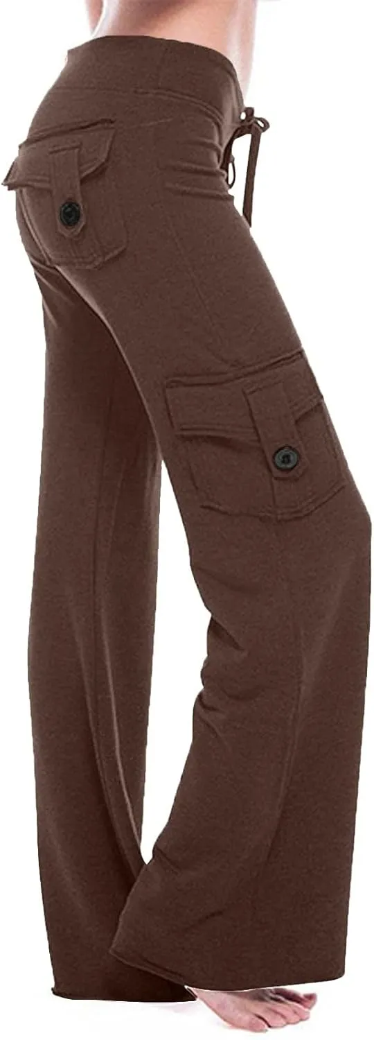 Cargo Pants Women High Waisted Stretchy Pant Baggy Casual Trouser Straight Wide Leg Streetwear with Multiple Pockets
