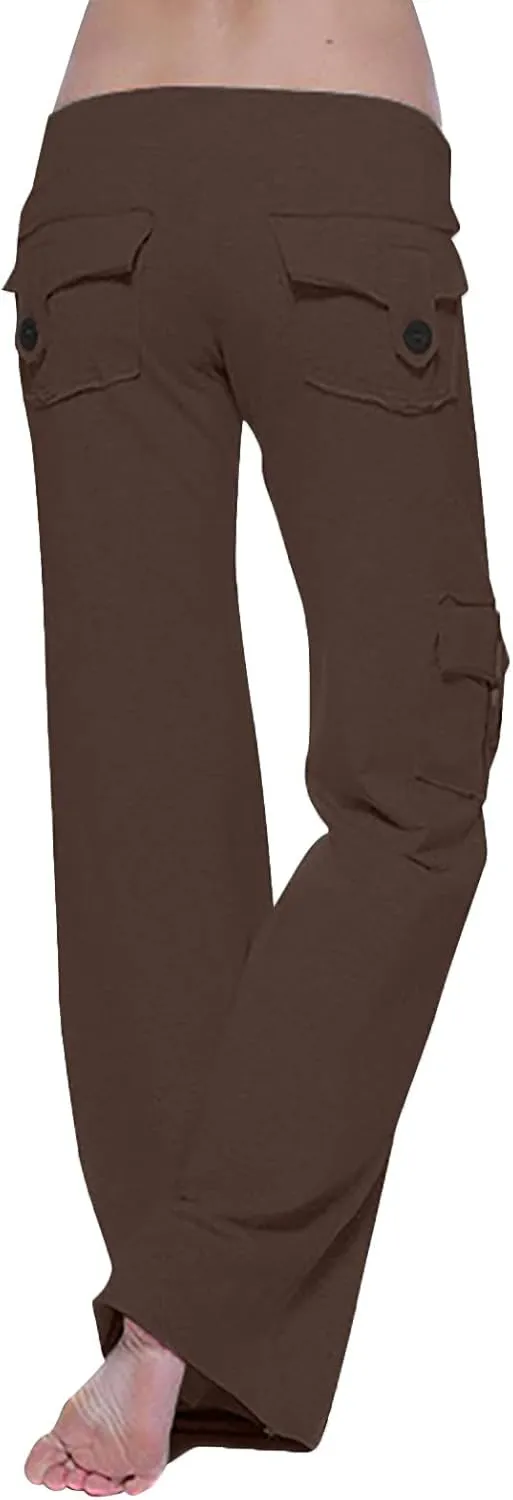 Cargo Pants Women High Waisted Stretchy Pant Baggy Casual Trouser Straight Wide Leg Streetwear with Multiple Pockets