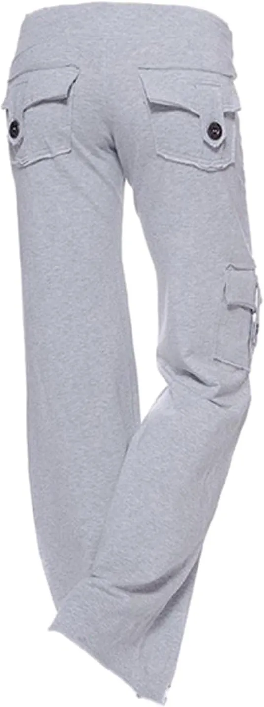 Cargo Pants Women High Waisted Stretchy Pant Baggy Casual Trouser Straight Wide Leg Streetwear with Multiple Pockets