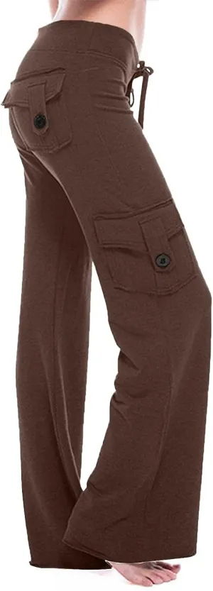 Cargo Pants Women High Waisted Stretchy Pant Baggy Casual Trouser Straight Wide Leg Streetwear with Multiple Pockets