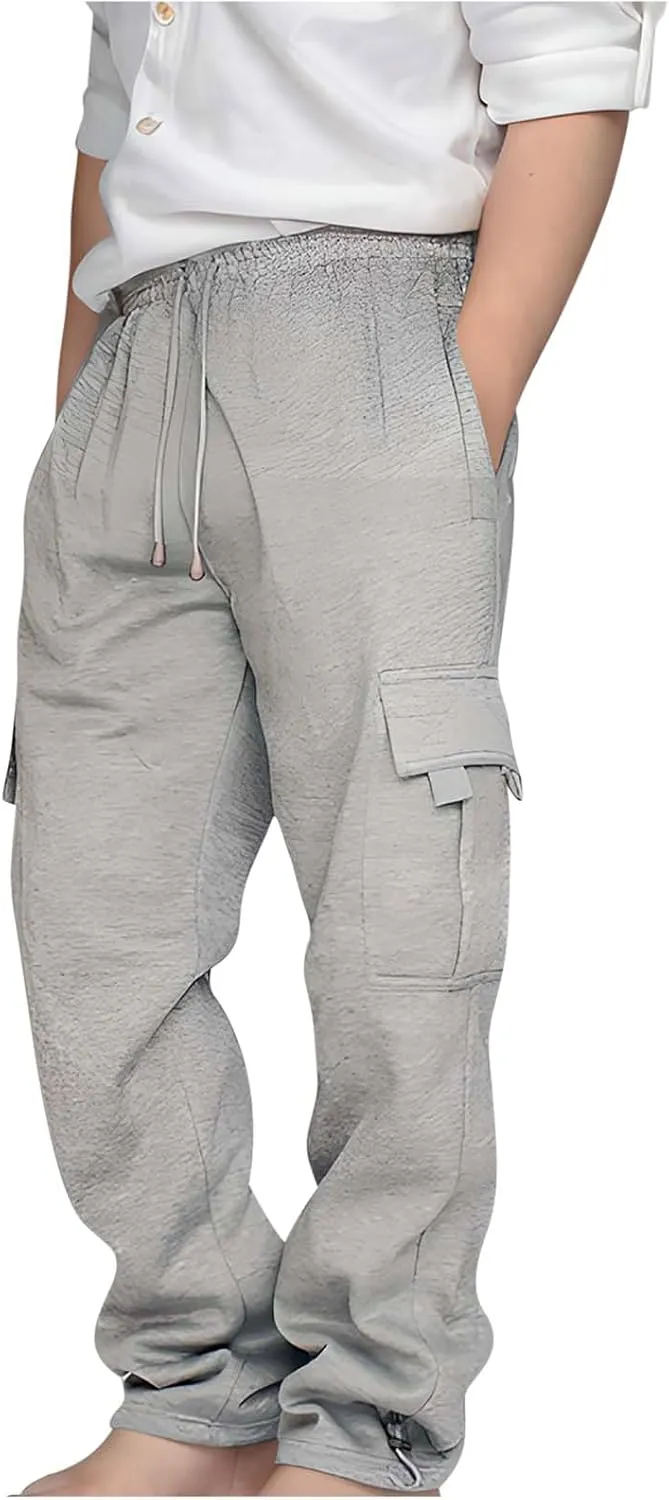 Cargo Sweatpants for Teen Boys Casual Elastic Waist Drawstring Cargo Pants Active Workout Joggers with Pockets