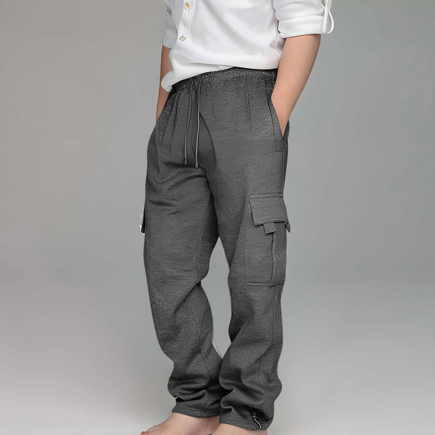 Cargo Sweatpants for Teen Boys Casual Elastic Waist Drawstring Cargo Pants Active Workout Joggers with Pockets