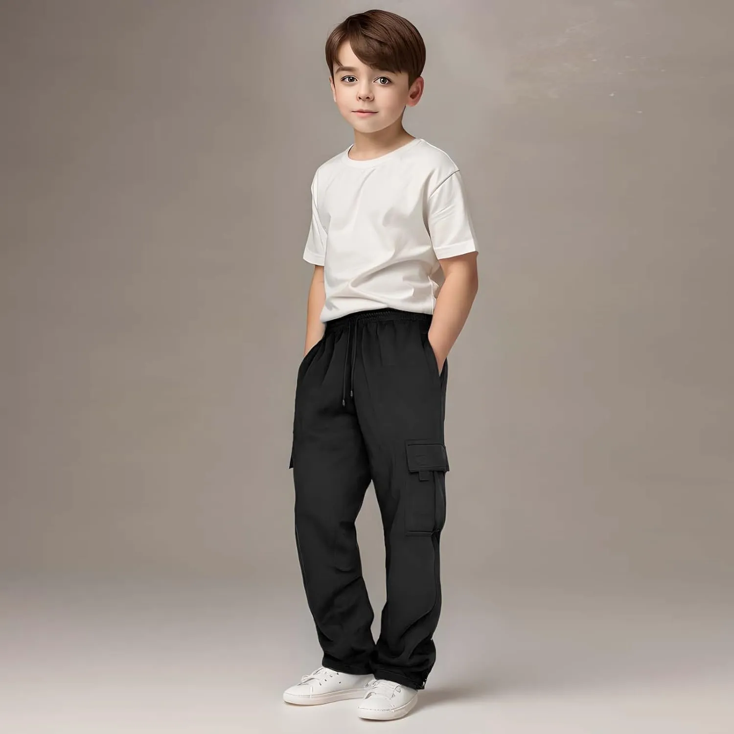 Cargo Sweatpants for Teen Boys Casual Elastic Waist Drawstring Cargo Pants Active Workout Joggers with Pockets