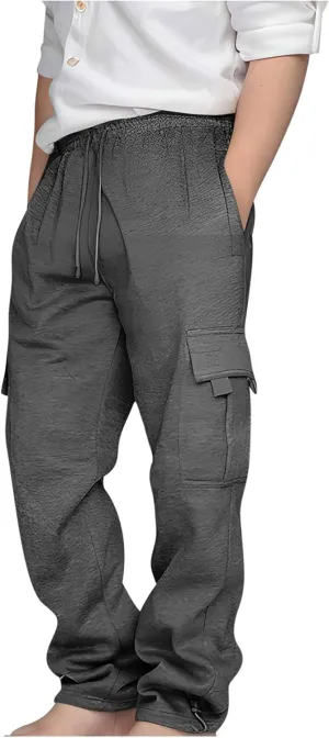 Cargo Sweatpants for Teen Boys Casual Elastic Waist Drawstring Cargo Pants Active Workout Joggers with Pockets
