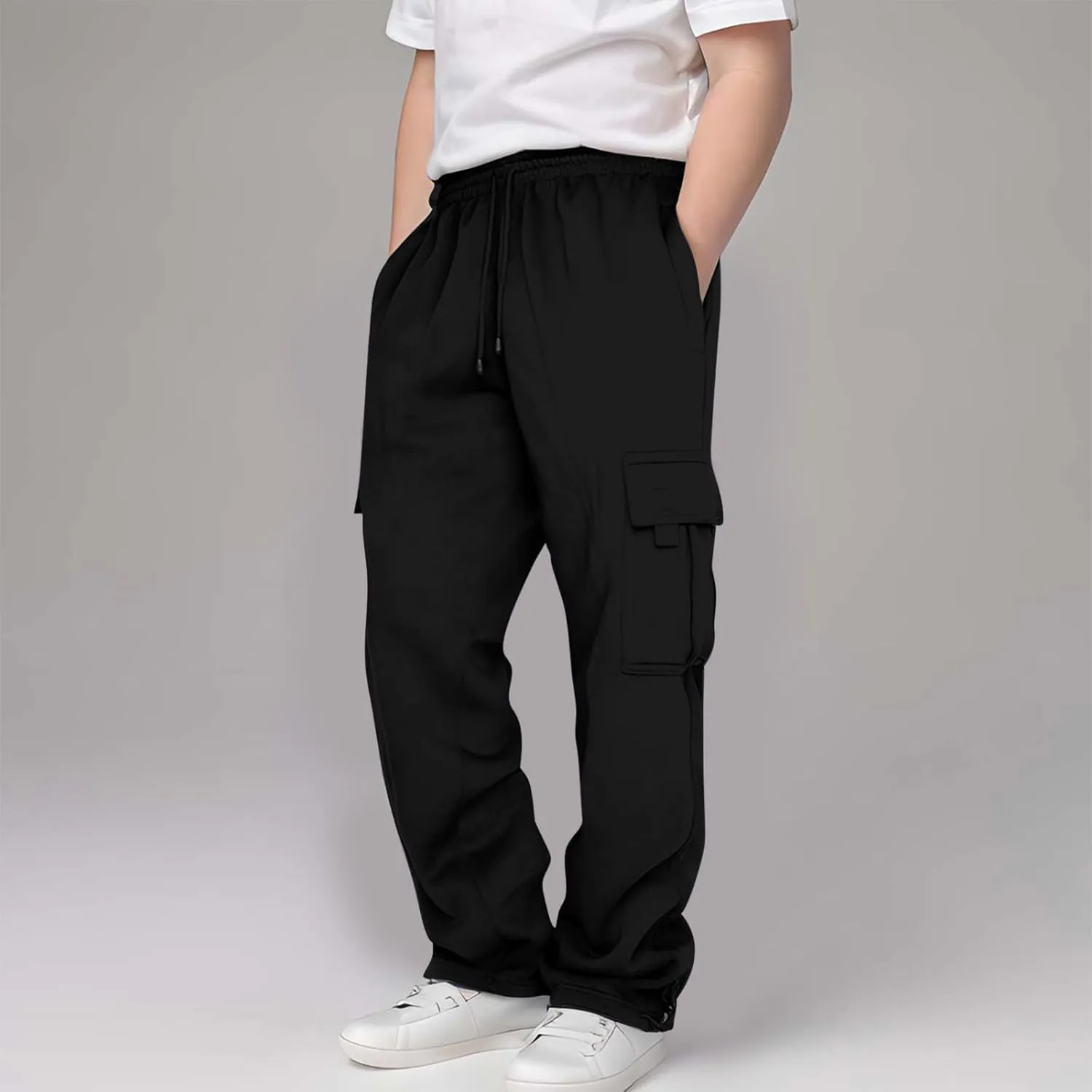 Cargo Sweatpants for Teen Boys Casual Elastic Waist Drawstring Cargo Pants Active Workout Joggers with Pockets