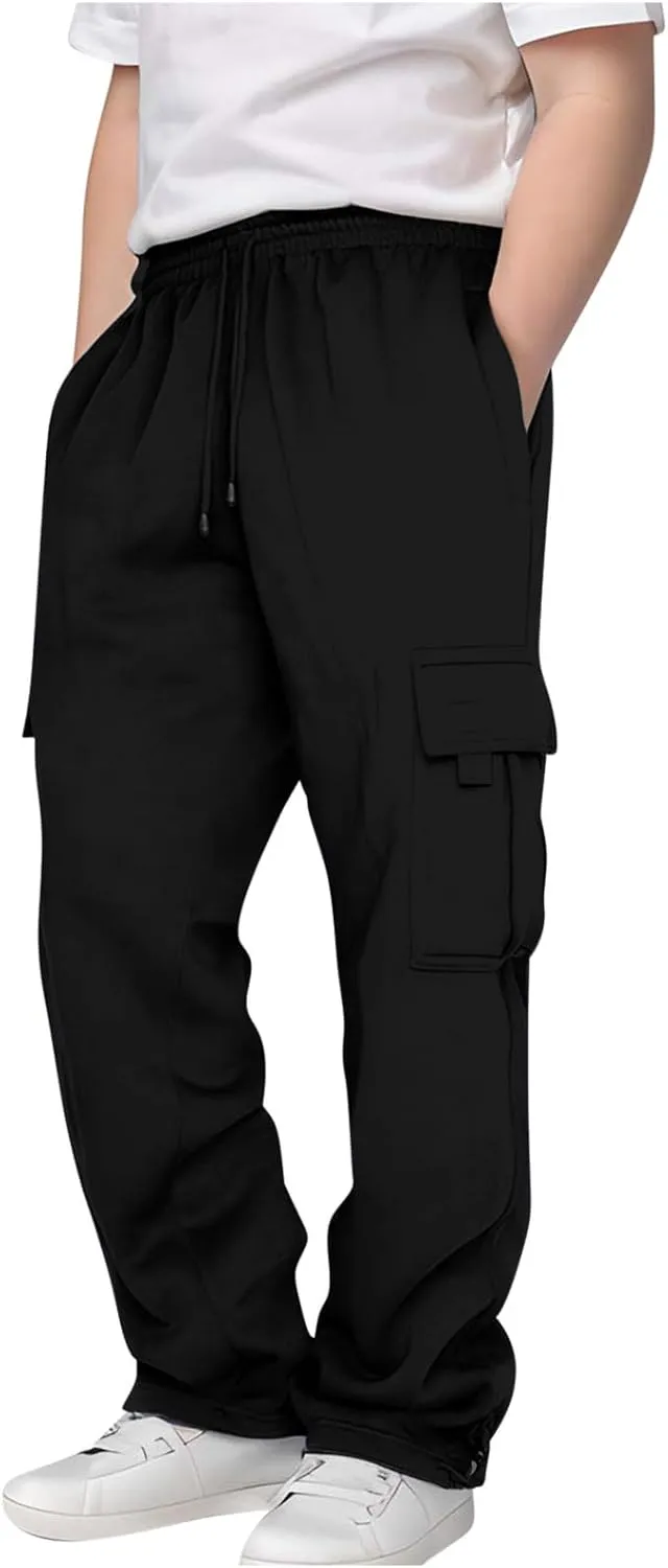 Cargo Sweatpants for Teen Boys Casual Elastic Waist Drawstring Cargo Pants Active Workout Joggers with Pockets