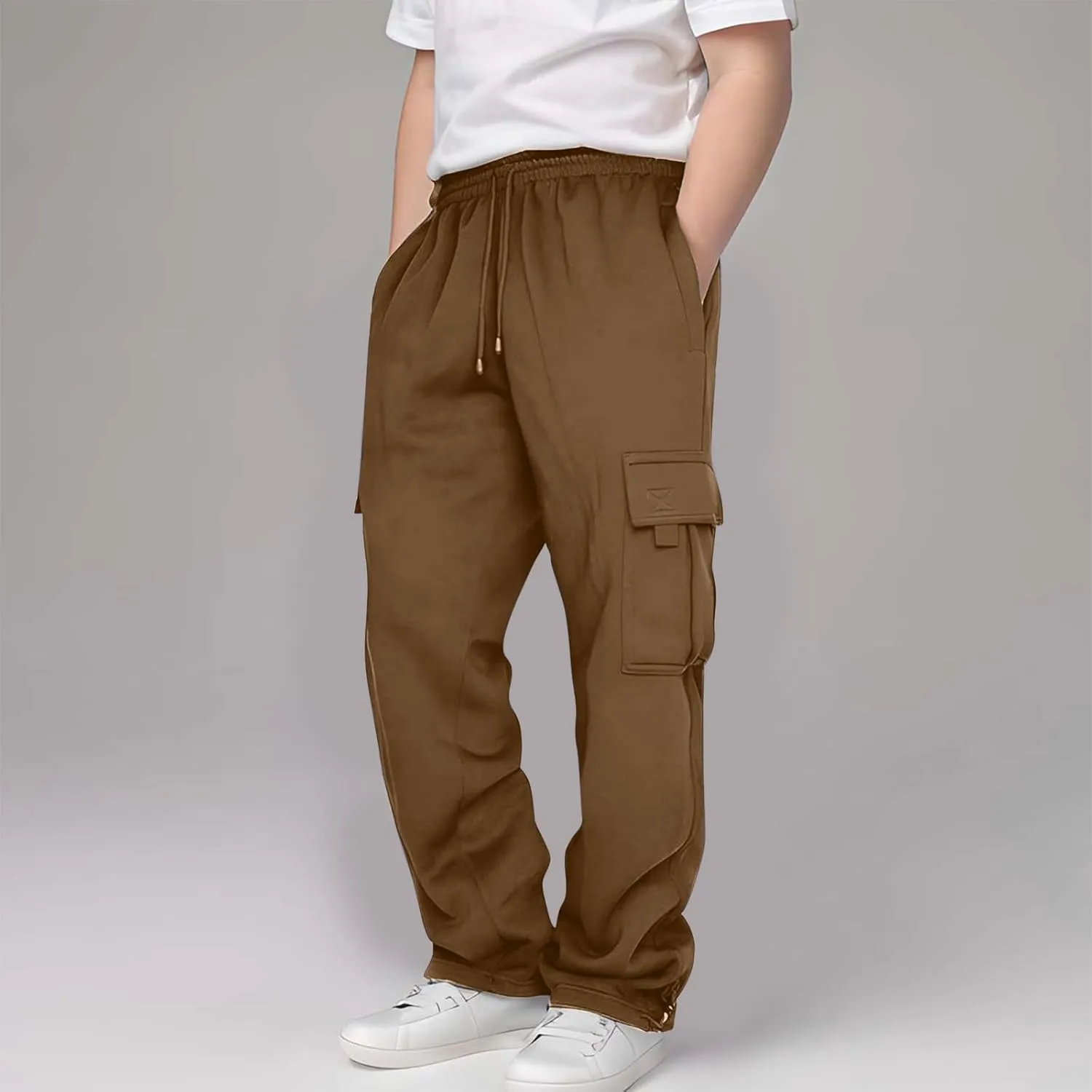 Cargo Sweatpants for Teen Boys Casual Elastic Waist Drawstring Cargo Pants Active Workout Joggers with Pockets
