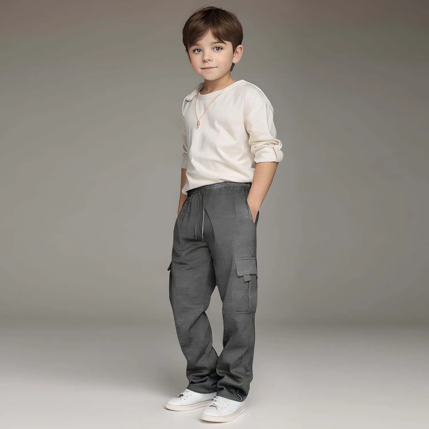 Cargo Sweatpants for Teen Boys Casual Elastic Waist Drawstring Cargo Pants Active Workout Joggers with Pockets