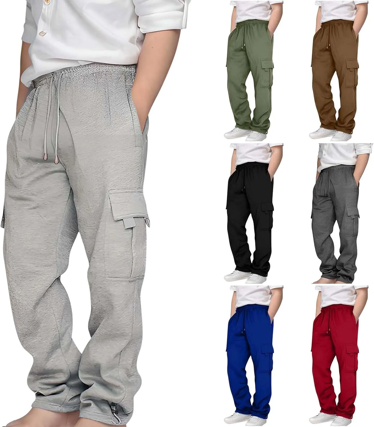 Cargo Sweatpants for Teen Boys Casual Elastic Waist Drawstring Cargo Pants Active Workout Joggers with Pockets