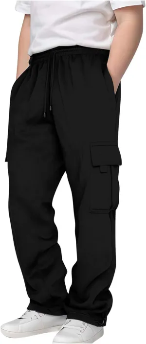 Cargo Sweatpants for Teen Boys Casual Elastic Waist Drawstring Cargo Pants Active Workout Joggers with Pockets