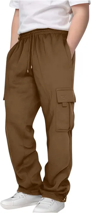Cargo Sweatpants for Teen Boys Casual Elastic Waist Drawstring Cargo Pants Active Workout Joggers with Pockets