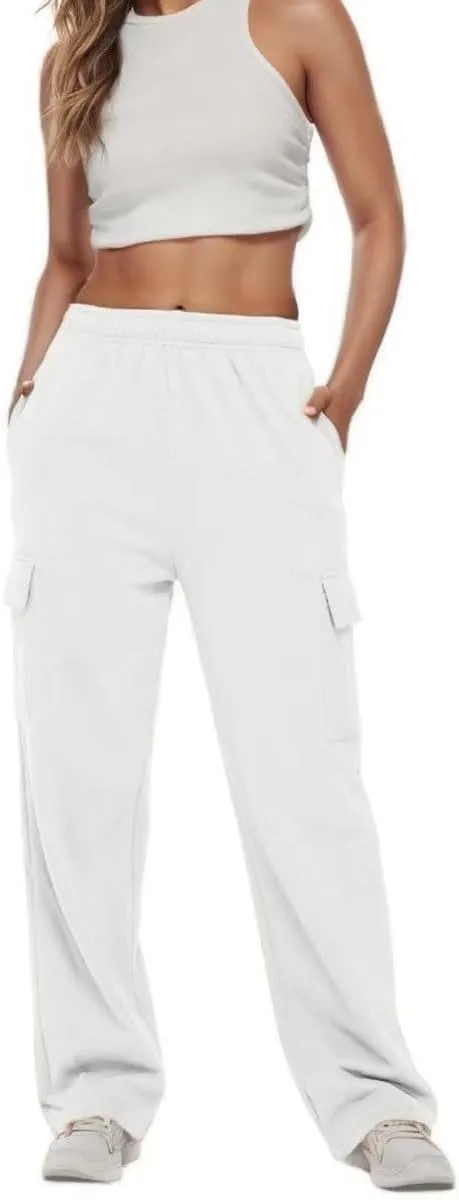 Cargo Sweatpants Women Oversized Wide Leg Fleece Elastic High Waist Lounge Pant Athletic Lounge Trousers with Pockets