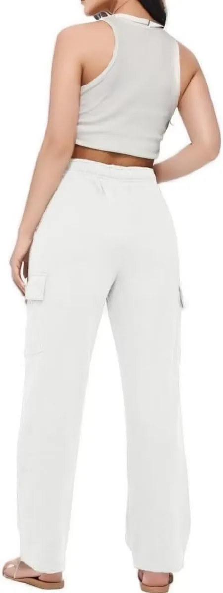 Cargo Sweatpants Women Oversized Wide Leg Fleece Elastic High Waist Lounge Pant Athletic Lounge Trousers with Pockets