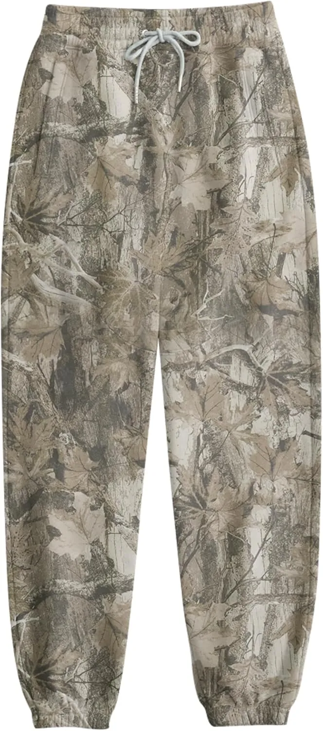 Casual Camo Sweatpants for Women Baggy Fleece Y2K Camouflage High Waisted Joggers Pants with Pockets Streetwear