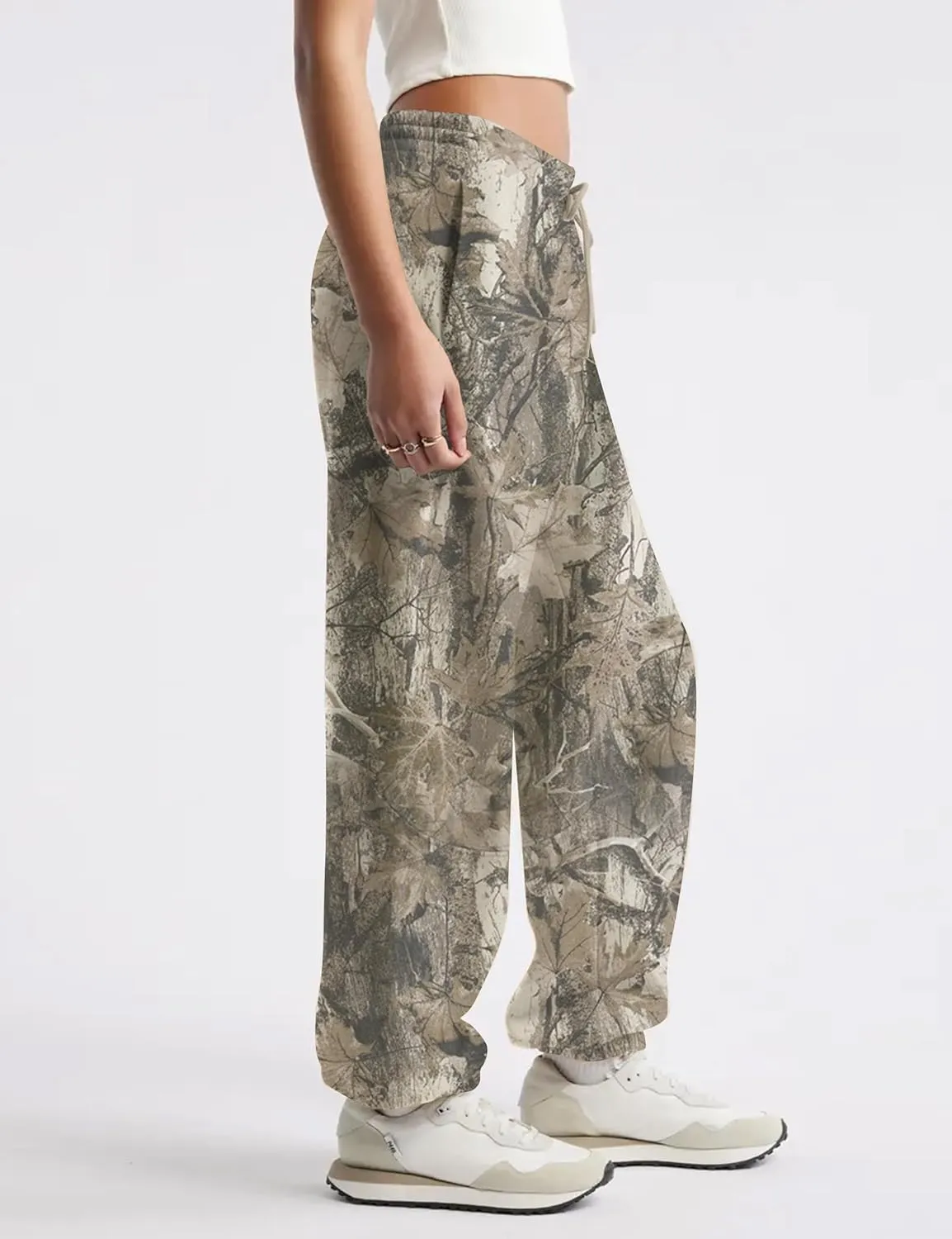 Casual Camo Sweatpants for Women Baggy Fleece Y2K Camouflage High Waisted Joggers Pants with Pockets Streetwear