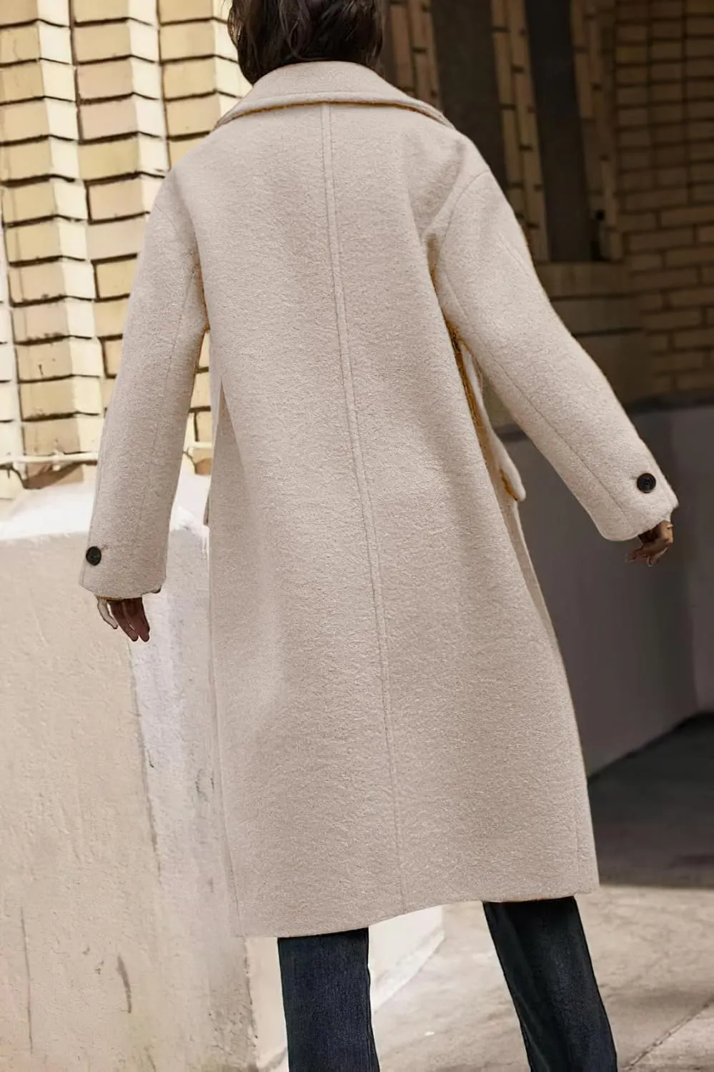 chouyatou Women's Winter Single Breasted Boucle Wool Coat Business Casual Warm Wool Trench Coat