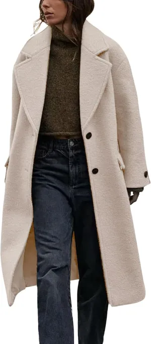 chouyatou Women's Winter Single Breasted Boucle Wool Coat Business Casual Warm Wool Trench Coat