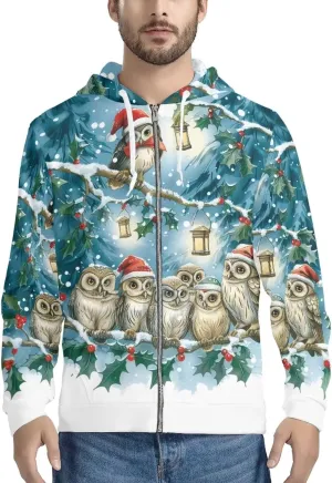 Christmas Men's Zip Up Hoodie Colourful Lights Christmas Snowman Casual Comfy Pullover Long Sleeve Sweatshirt