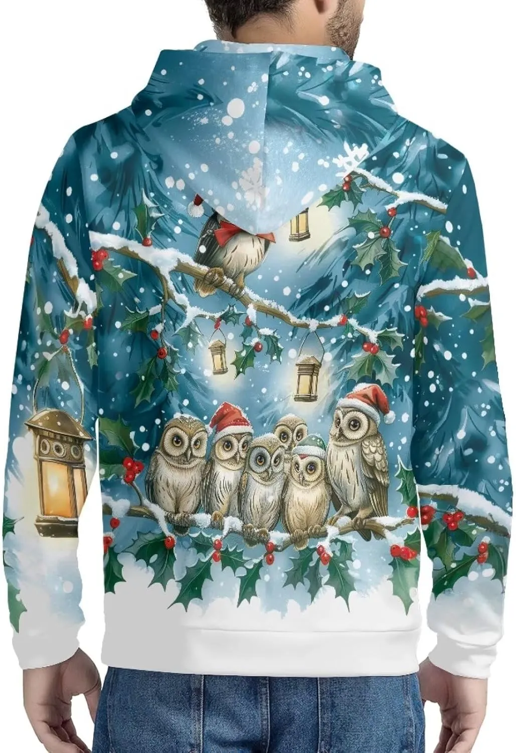 Christmas Men's Zip Up Hoodie Colourful Lights Christmas Snowman Casual Comfy Pullover Long Sleeve Sweatshirt