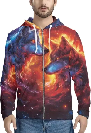 Christmas Men's Zip Up Hoodie Colourful Lights Christmas Snowman Casual Comfy Pullover Long Sleeve Sweatshirt