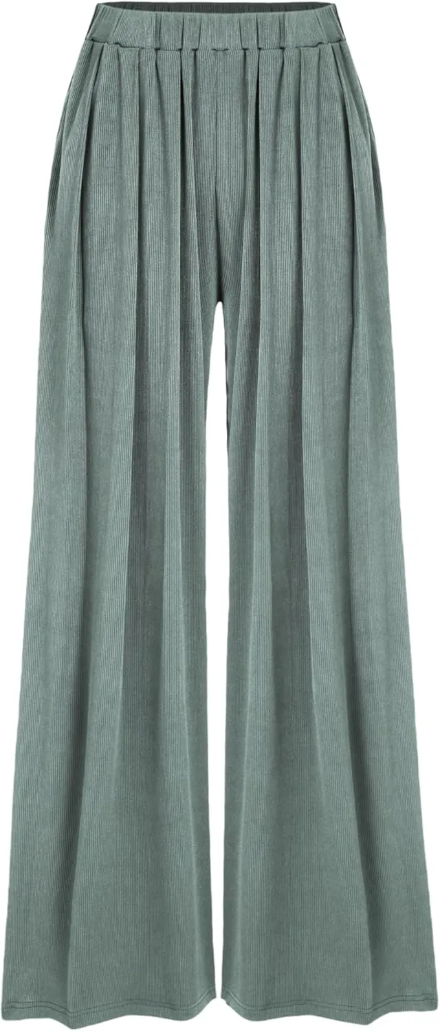 CIDER Wide Leg Palazzo Pants for Women with Pockets Elastic Business Causal Pants Women Summer for Beach Travel Trousers