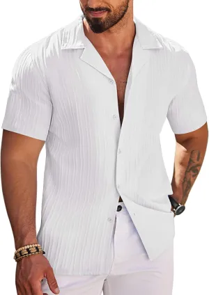 COOFANDY Men's Casual Shirts Short Sleeve Button Down Shirts Fashion Textured Summer Beach Shirt