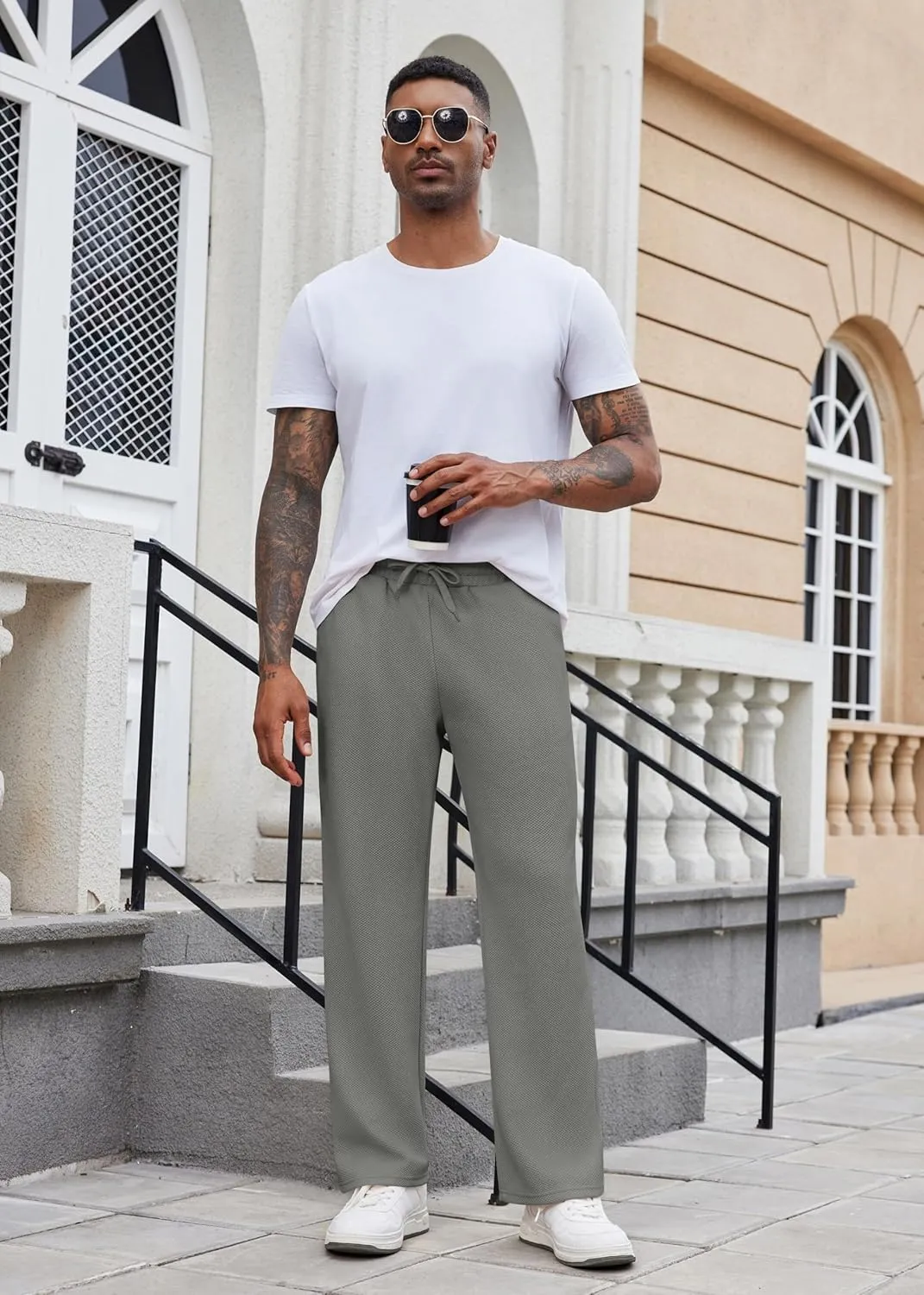 COOFANDY Men's Casual Sweatpants Open Bottom Lounge Pants Drawstring Sweat Pants Joggers with Pockets