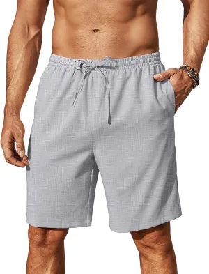 COOFANDY Mens Linen Shorts 9" Elastic Waist Drawstring Casual Shorts Lightweight Summer Beach Shorts