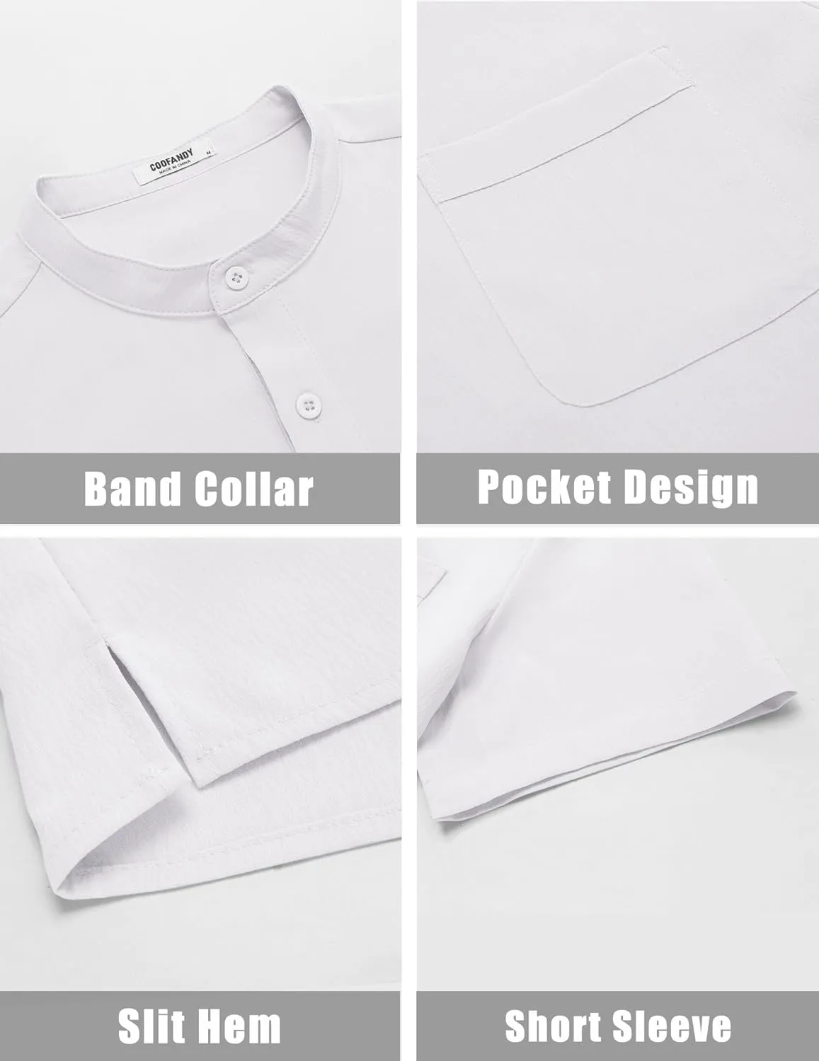 COOFANDY Mens Short Sleeve Henley Casual Shirt Summer Shirts Beach Shirts Banded Collar Shirt Tshirts Shirts with Pocket