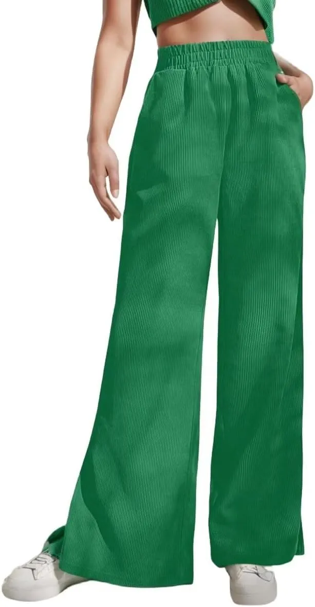 Corduroy Pants for Women Plus Size Wide Leg Casual Pant Tall High Waist Women Pants Bell Bottom Trousers with Pockets