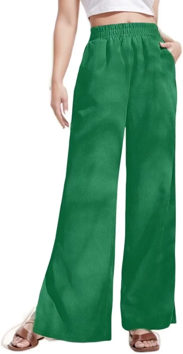 Corduroy Pants for Women Plus Size Wide Leg Casual Pant Tall High Waist Women Pants Bell Bottom Trousers with Pockets