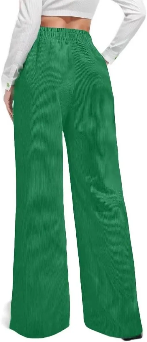 Corduroy Pants for Women Plus Size Wide Leg Casual Pant Tall High Waist Women Pants Bell Bottom Trousers with Pockets