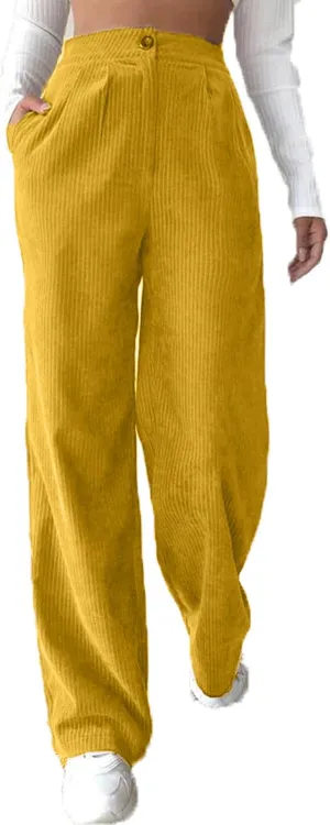 Corduroy Pants Women High Waisted Wide Leg Pant Casual Vintage Straight Leg Trendy Trousers with Pockets
